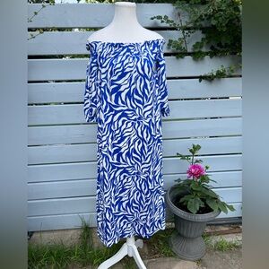 H&M printed blue and white 3/4 sleeves off shoulder